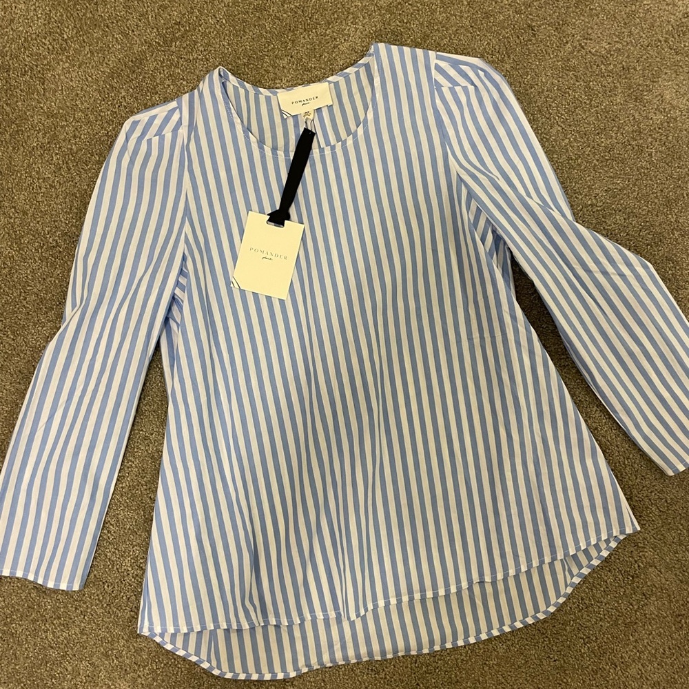 Pomander Place size medium M blue white stripe shirt new nwt